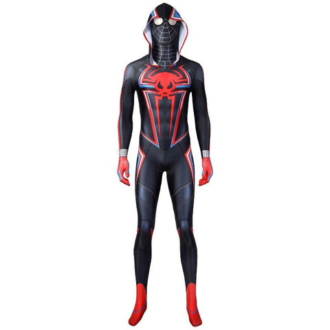 2099 Miles Morales Spiderman Hooded Jumpsuit Cosplay Costume for Halloween Party - Coscosmos