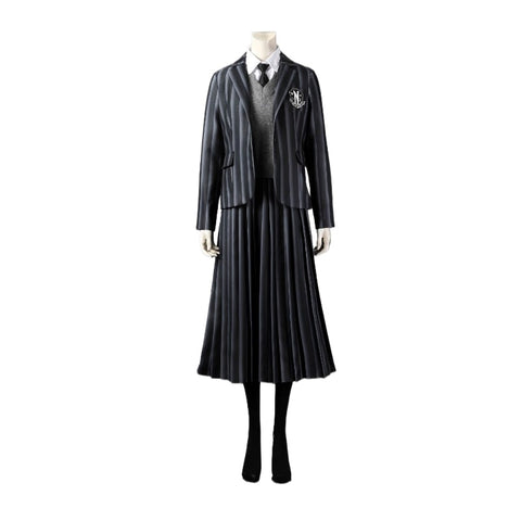 Wednesday Addams Cosplay Costume School Uniform Full Set for Kids and Adults