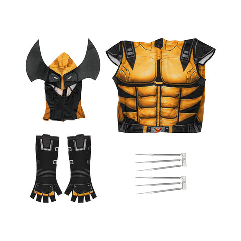 Golden Wolf Zentai Cosplay Costume – Futuristic Hero Halloween Roleplay Suit with Claw Accessories