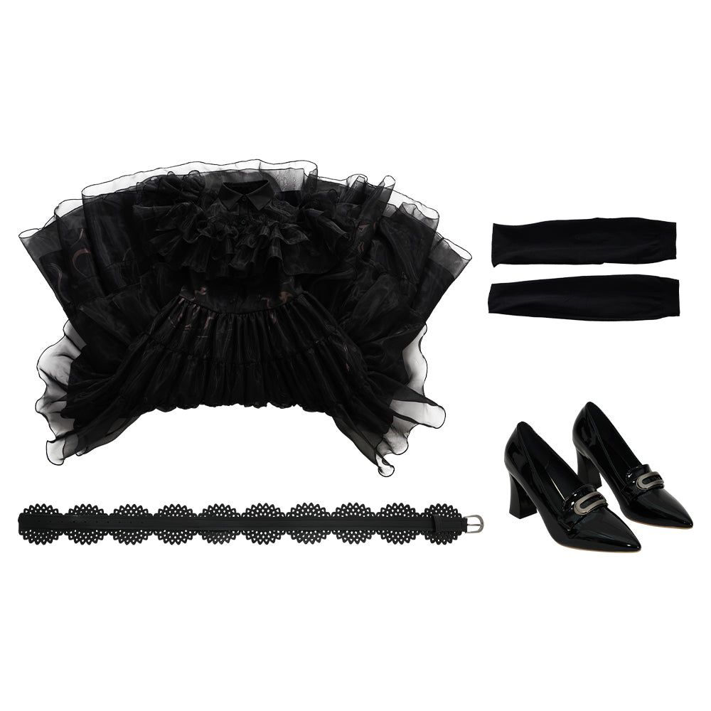 Wednesday Addams Cosplay Costume Black Dress for Adults with Shoes - Perfect for Halloween, Carnival, and Parties