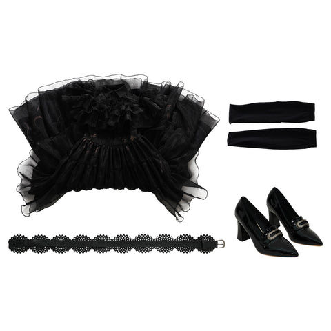 Wednesday Addams Cosplay Costume Black Dress for Adults with Shoes - Perfect for Halloween, Carnival, and Parties