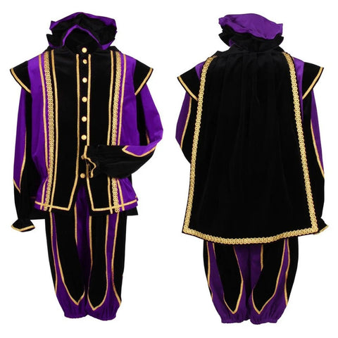 Black Peter Cosplay Costume for Men - Traditional Tudor Velvet Festival Outfit with Ball Gown