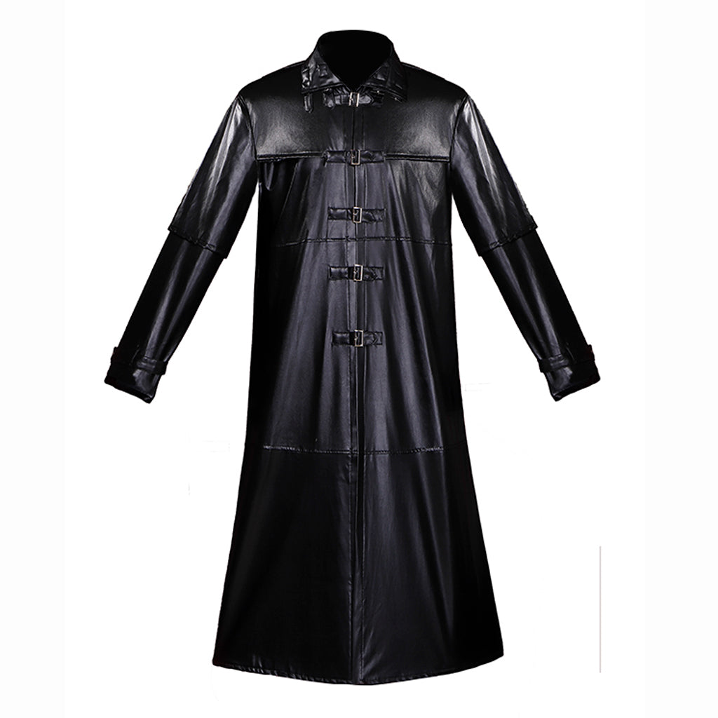 Medieval Gothic Plague Doctor Costume PU Leather Jacket - Steampunk Vampire Horror Long Coat