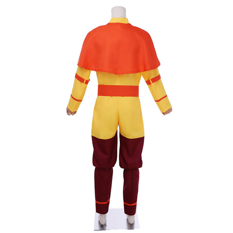 The Last Airbender Cosplay Avatar Aang Costume Yellow Suit with Red Cloak