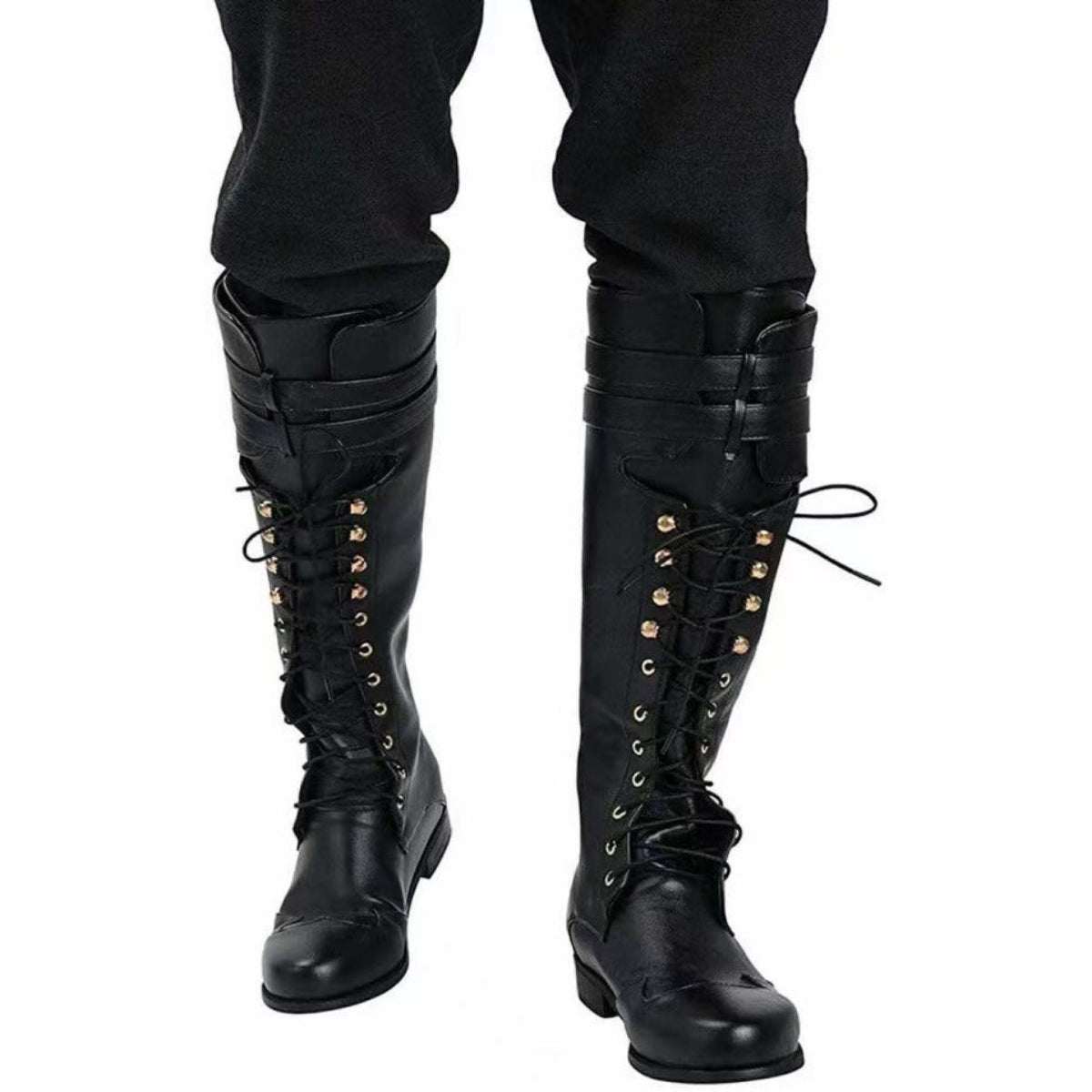 Medieval Steampunk Cosplay Boots for Men & Women, PU Leather Pirate Larp Shoes