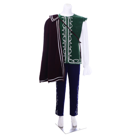 Medieval Tudor King Prince Costume - Velvet Long Sleeve Top, Pants & Cloak | Coscomos