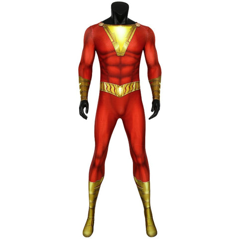 Shazam Billy Batson Captain Marvel Cosplay Costume Body-suit Zentai Tight Jump