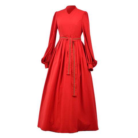 The Princess Bride Film Buttercup Costume Cosplay Red Long Sleeve V-Neck Dress Wedding Ball Adult Gown Holiday Outfit