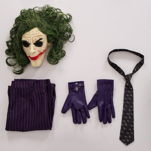 Batman: The Dark Knight Joker Cosplay Costume Coat Pants Mask Outfit Halloween Lot