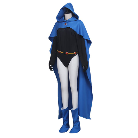 Teen Titans Raven Cosplay Costume - Superhero Comic Halloween Cape & Unitard Outfit Blue