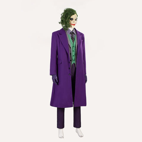 Batman: The Dark Knight Joker Cosplay Costume Coat Pants Mask Outfit Halloween Lot