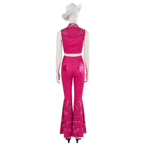 FAPUCO Barbie Cosplay Costume - 70s 80s Hippie Disco Pink Cowgirl Outfit for Movie Stage Party