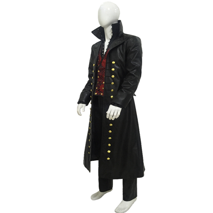 Movie Cosplay Hook Costume Black Uniform Captain Outfit Full Set | Jacket, Vest, Shirt, Pants | Victorian Pirate Halloween Clothing