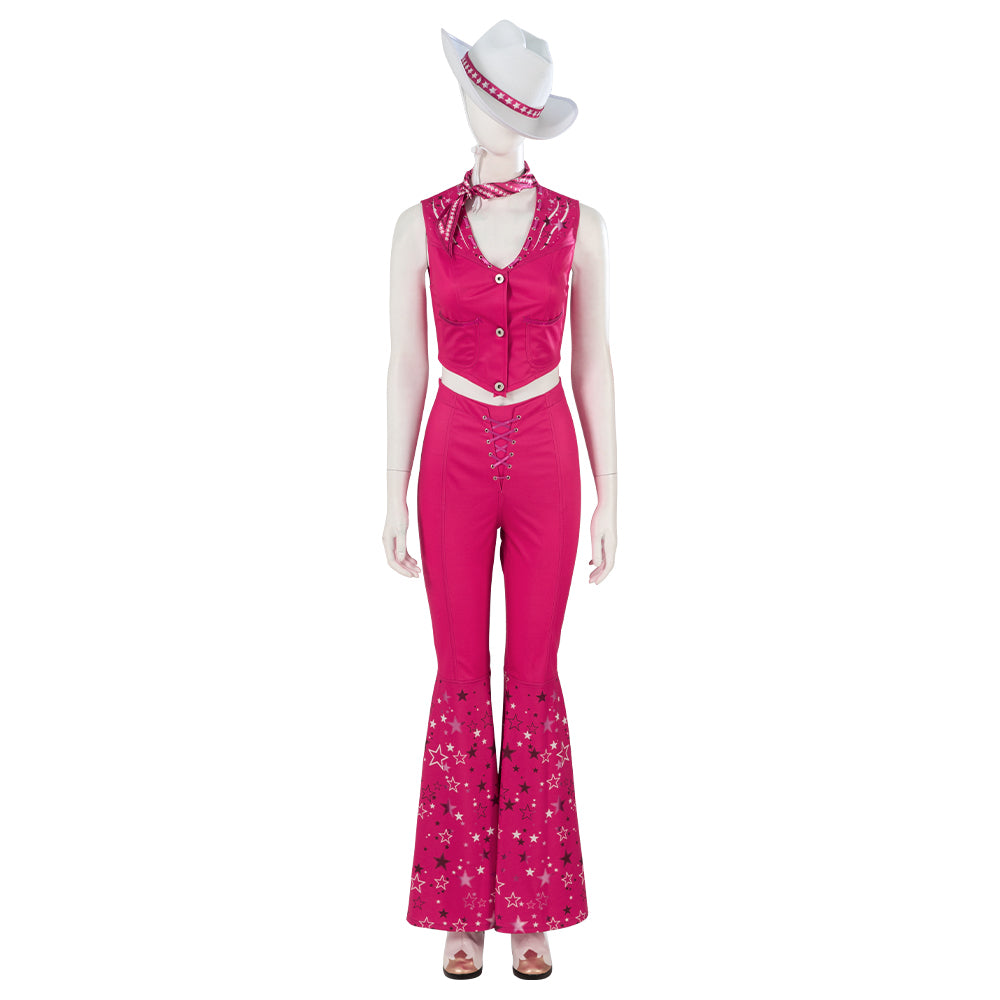 FAPUCO Barbie Cosplay Costume - 70s 80s Hippie Disco Pink Cowgirl Outfit for Movie Stage Party