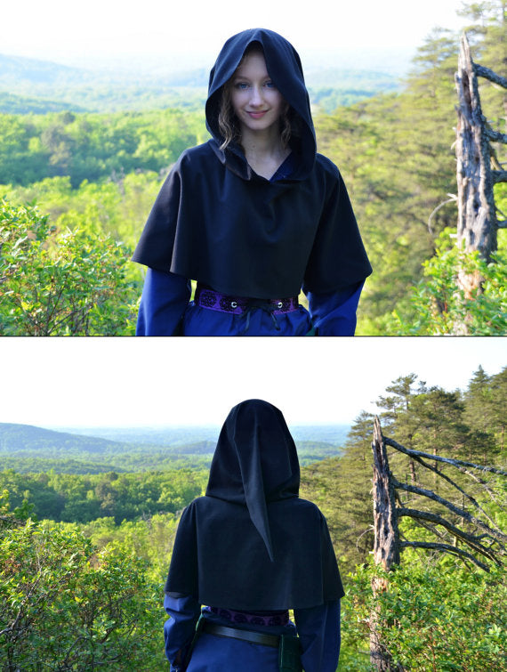 Black Hooded Cape Cloak Mantle Coat Wicca Pagan Robe