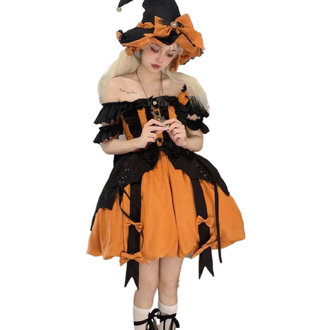 Pumpkin Little Witch Lolita Dress, Adult Witch Cosplay Costume