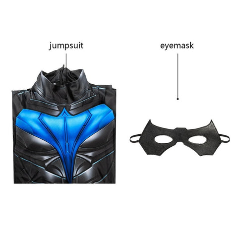 Titans Nightwing Kids Jumpsuit with Eyemask Cosplay Costume – Halloween & Party Outfit