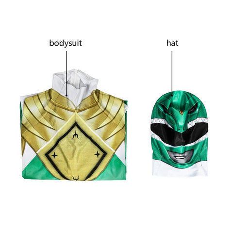 Green Ranger Cosplay Suit Power Rangers HQ Printed Spandex Costume for Kids