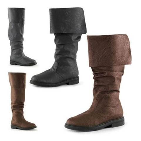 Cos Renaissance Boots Medieval Pirate Boots Western Knight Boots Gothic Cosplay Pull-On Mid-Calf Flat Boots for Men & Women