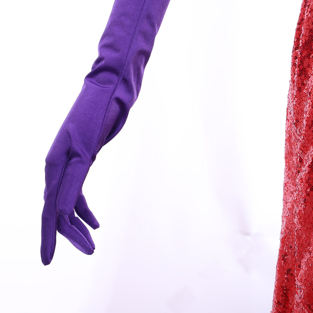 Jessica Rabbit Sexy Red Sequined Cosplay Dress with High Split and Purple Gloves