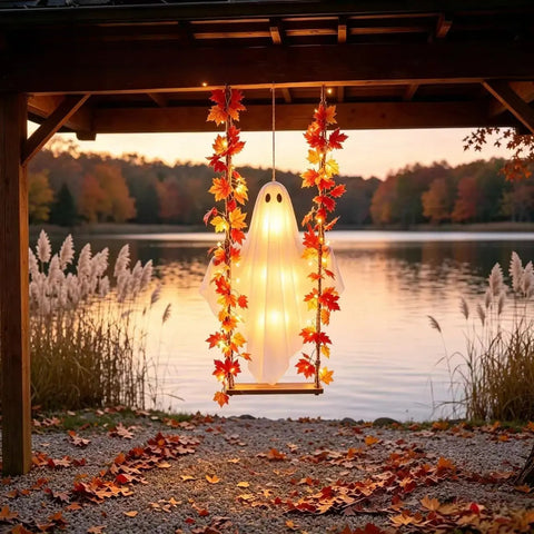 Remote Control Maple Leaf Ghost Swing Ornament, Artificial Hanging, Halloween Party Scene Decor, Indoor Outdoor Atmosphere Decoration