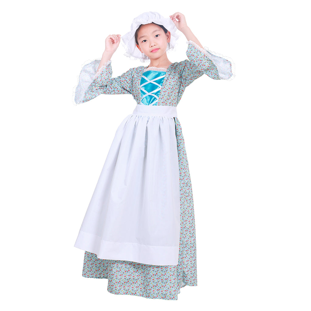 Child Victorian Pioneer Pilgrim Wench Rural Floral Prairie Dress Kids Countryside Colonial Dress Lolita Dress