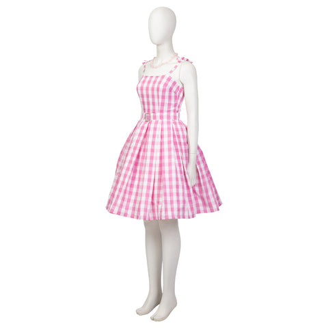 Women's Barbie Pink Checkered Costume Dress - Embrace the Iconic Style