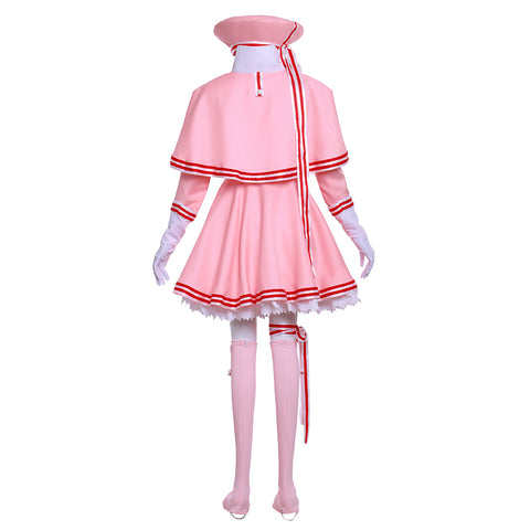 Cardcaptor Sakura Cosplay Costume - Pink Long Sleeve Dress with Hat, Shawl, Ribbon & Bow