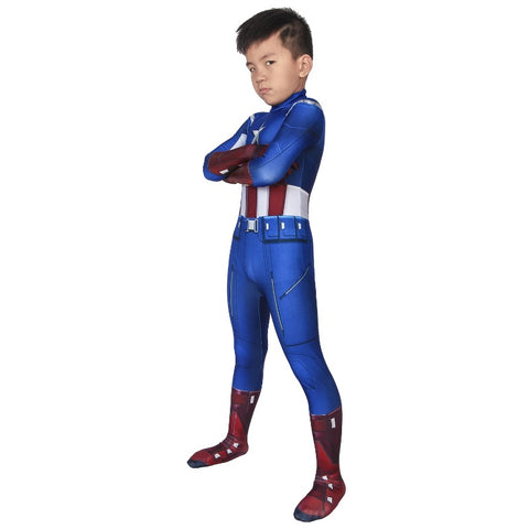 Kids Captain America Cosplay Costume Classic Blue Spandex Suit for Children SKD19028