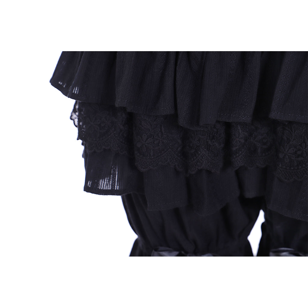 Women's Pantaloons with Short Ruffles, Lace Trim, Mid-Waist Bowknot Beaded Bloomers Shorts