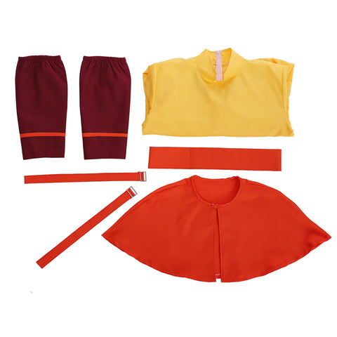 The Last Airbender Cosplay Avatar Aang Costume Yellow Suit with Red Cloak