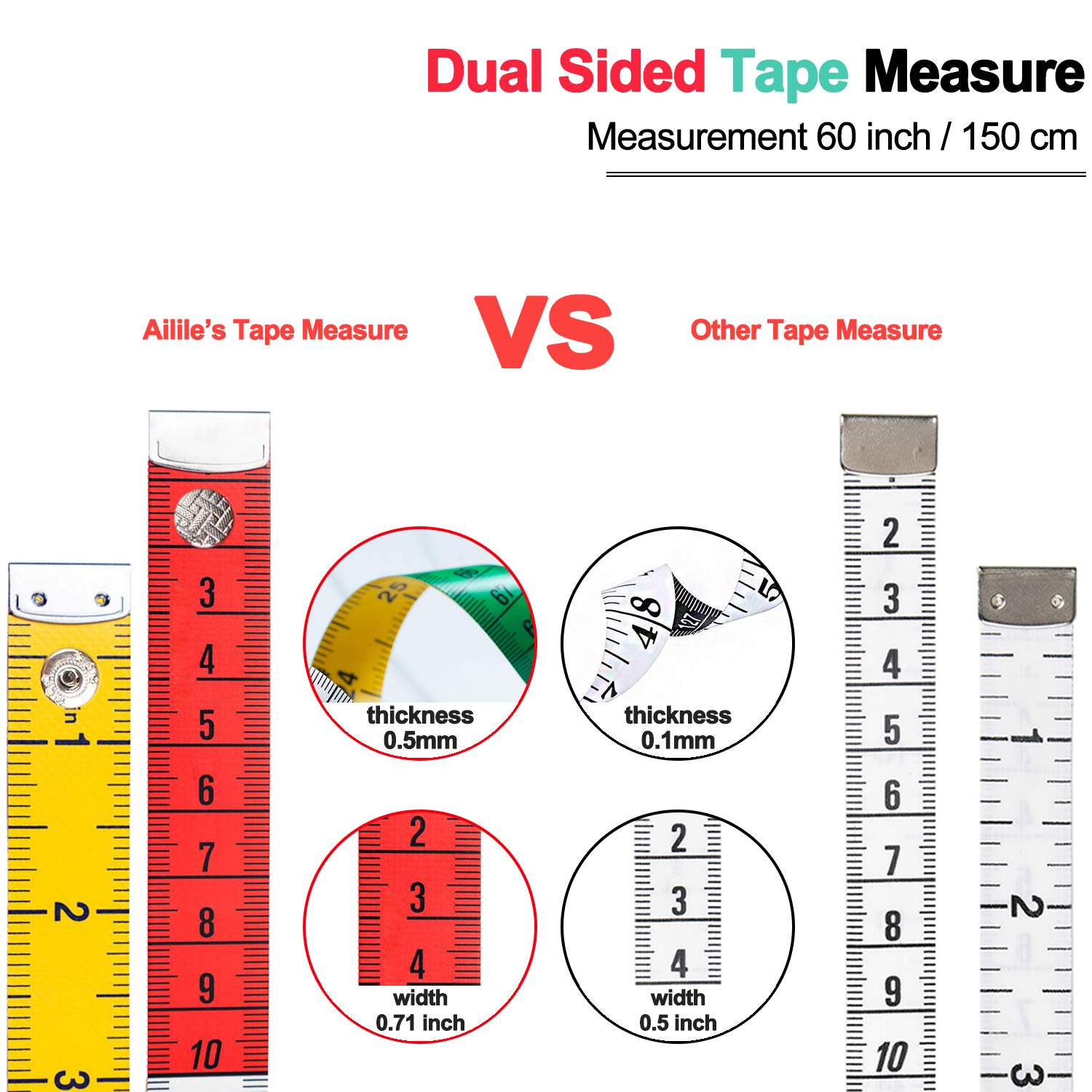60 Inch / 150cm Soft Body Measuring Tape for Sewing Tailor Craft - Coscosmos