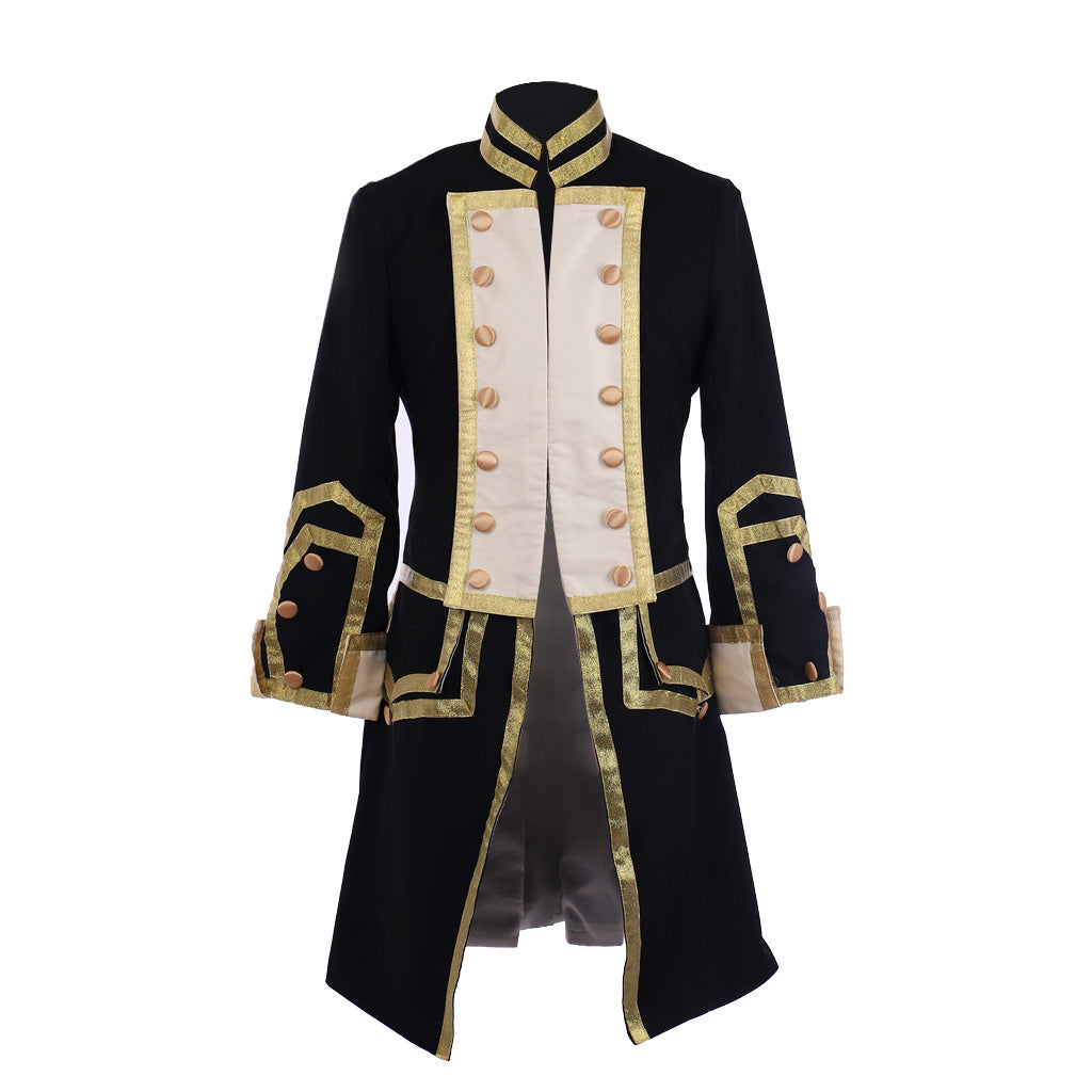 18th Century Colonial Military Uniform Costume - Men’s Black & Red Tailcoat Victorian Regency Outfit