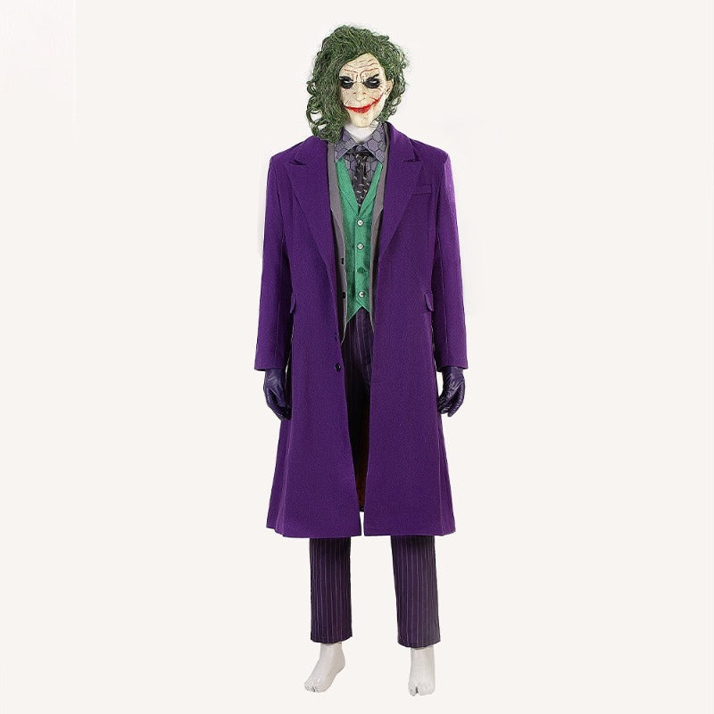 Batman: The Dark Knight Joker Cosplay Costume Coat Pants Mask Outfit Halloween Lot