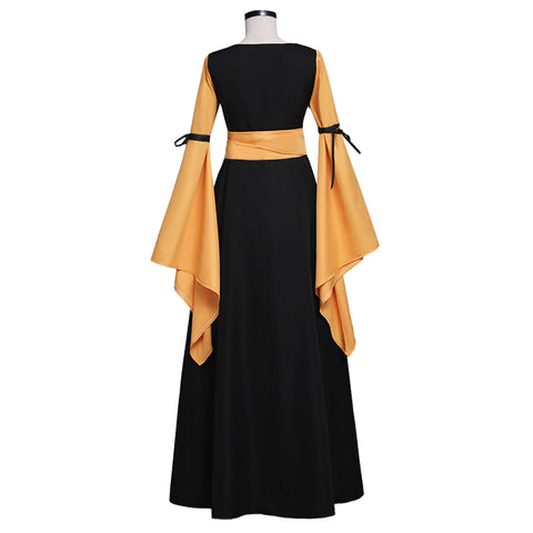 Black and Orange Medieval Dress Renaissance Victorian Gothic Dress for Adult Women Fantasy Halloween Party Costumes