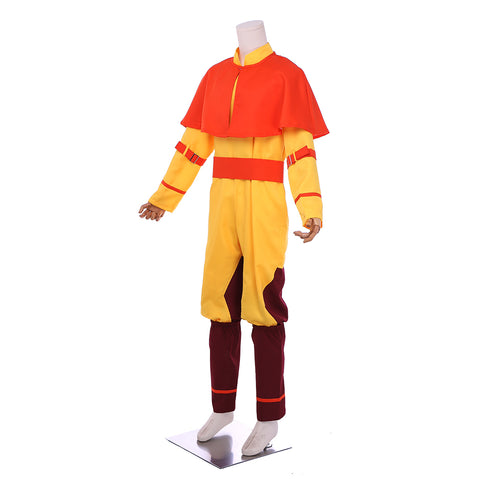 The Last Airbender Cosplay Avatar Aang Costume Yellow Suit with Red Cloak