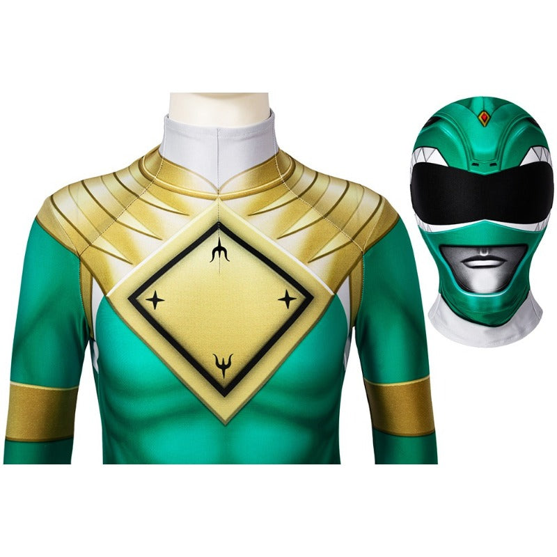 Green Ranger Cosplay Suit Power Rangers HQ Printed Spandex Costume for Kids