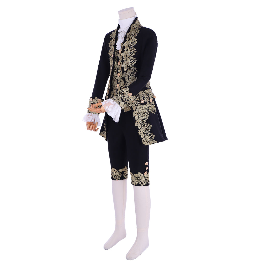 18th Century Rococo Mens Court Costume - Black Colonial Suit