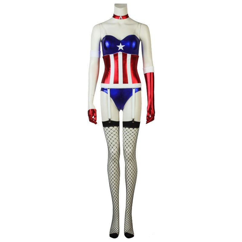 Captain America Bare Shoulders Girl's Cosplay Costume for Halloween and Parties