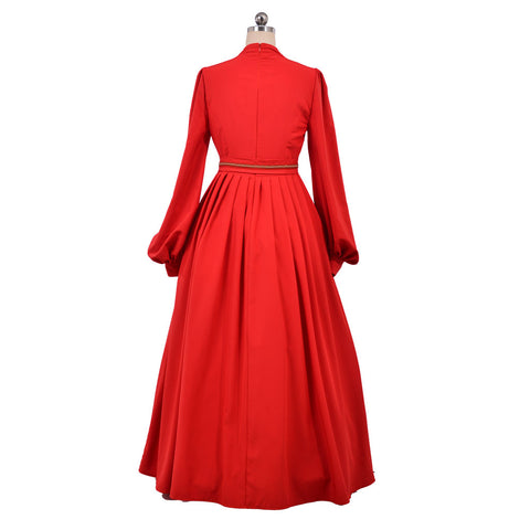 The Princess Bride Film Buttercup Costume Cosplay Red Long Sleeve V-Neck Dress Wedding Ball Adult Gown Holiday Outfit