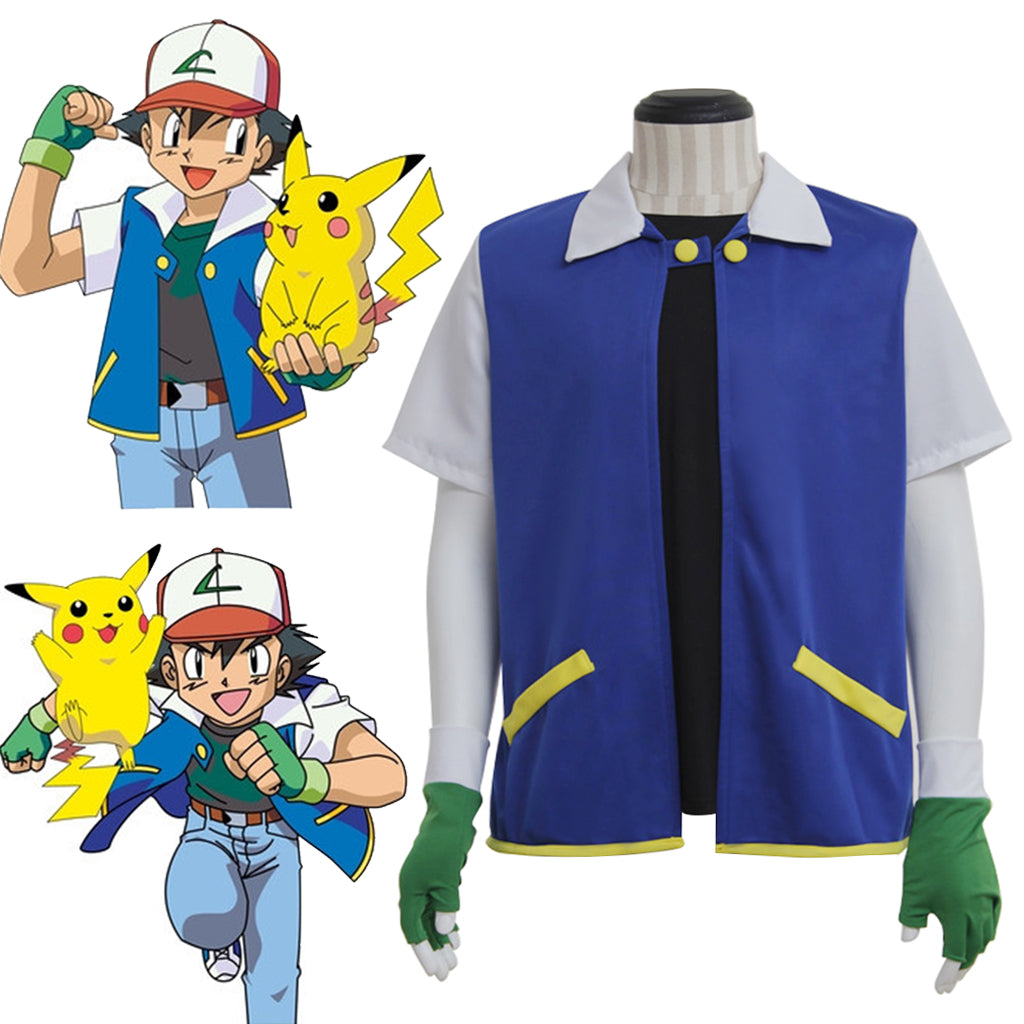 Ash Ketchum Pokemon Blue and White Jacket - Iconic Anime Cosplay Outfit