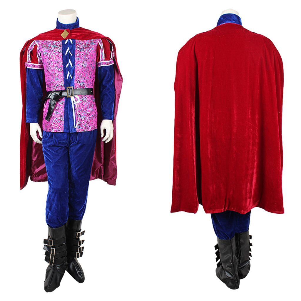 Once Upon a Time Prince Cosplay Costume | Men's Medieval Velvet Red and Blue Suit | Halloween and Party Full Set