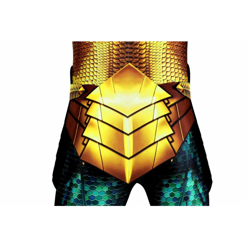 Arthur Curry Printed Golden Suit Cosplay Costume – Aquaman Justice League Costume