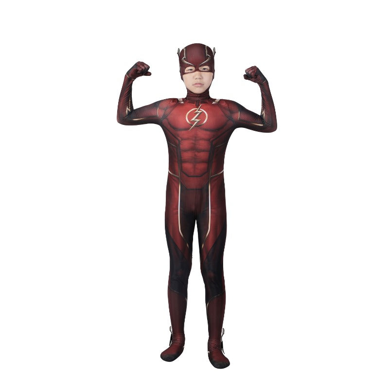 The Flash Barry Allen Halloween Cosplay Costume Superhero 3D Print Jumpsuit Mask for Kids