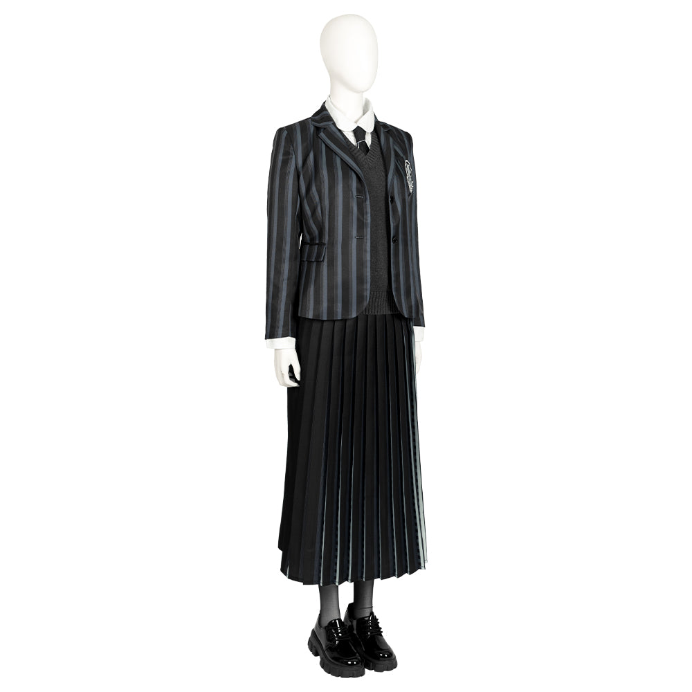 Wednesday Addams Girls Cosplay School Uniform 5-Piece Set for Halloween and Party