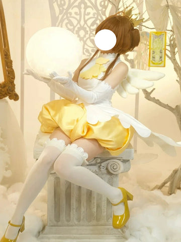 Cardcaptor Sakura Sakura Kinomoto Cosplay Costume, Yellow & White Battle Outfit