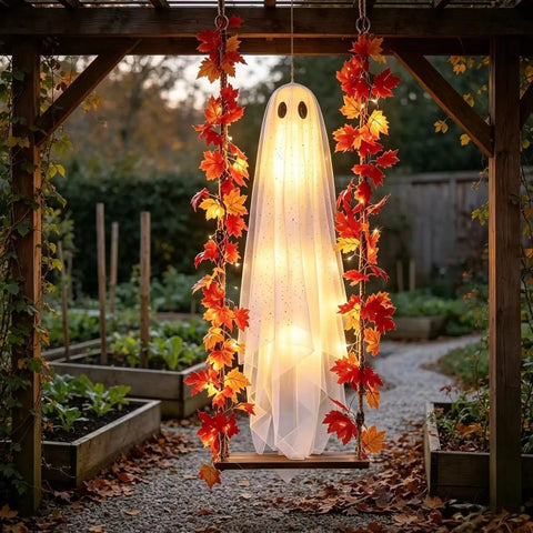 Remote Control Maple Leaf Ghost Swing Ornament, Artificial Hanging, Halloween Party Scene Decor, Indoor Outdoor Atmosphere Decoration