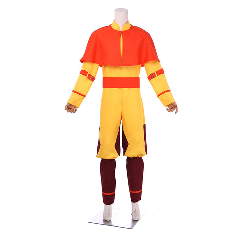 The Last Airbender Cosplay Avatar Aang Costume Yellow Suit with Red Cloak