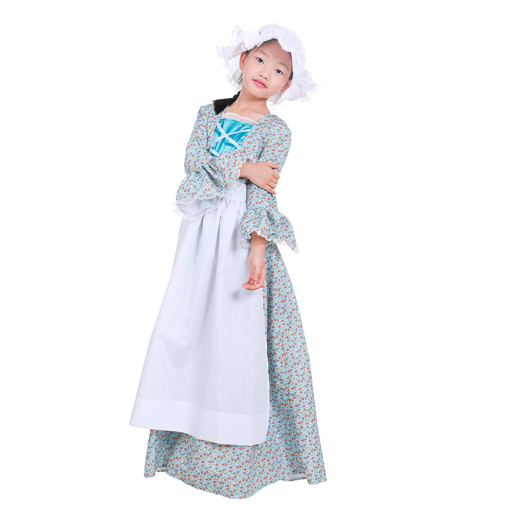 Child Victorian Pioneer Pilgrim Wench Rural Floral Prairie Dress Kids Countryside Colonial Dress Lolita Dress