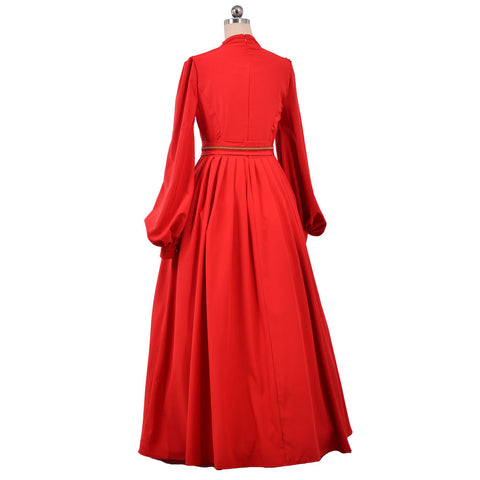 The Princess Bride Film Buttercup Costume Cosplay Red Long Sleeve V-Neck Dress Wedding Ball Adult Gown Holiday Outfit